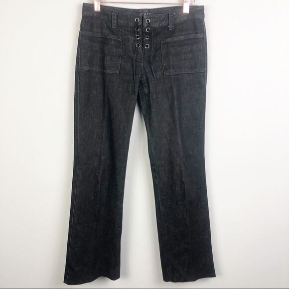 THEORY | Lace Up Bootcut Black Denim Jeans Tie Low Rise Women’s Size 4 - Picture 1 of 9